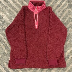 Aerie Burgundy and Pink Sherpa Jacket